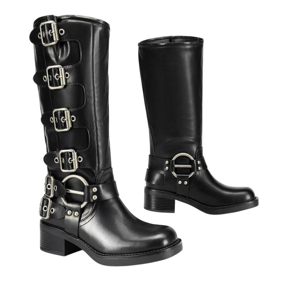 NEW Dream Pairs Black Knee High Motorcycle Boots Buckle Accent‎ Size 11